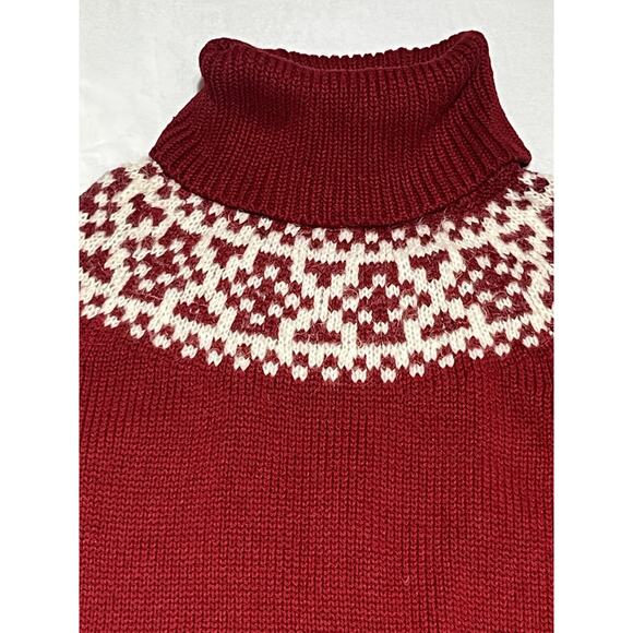 Talbots Fair Isle Turtleneck Sweater Womens Small Red Pullover Chunky Knit - Picture 3 of 12